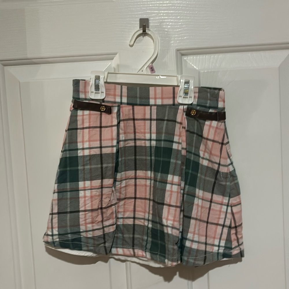 Janie And Jack Lined Green & Pink Plaid Skirt 8 (Adjustable Waist) Girls